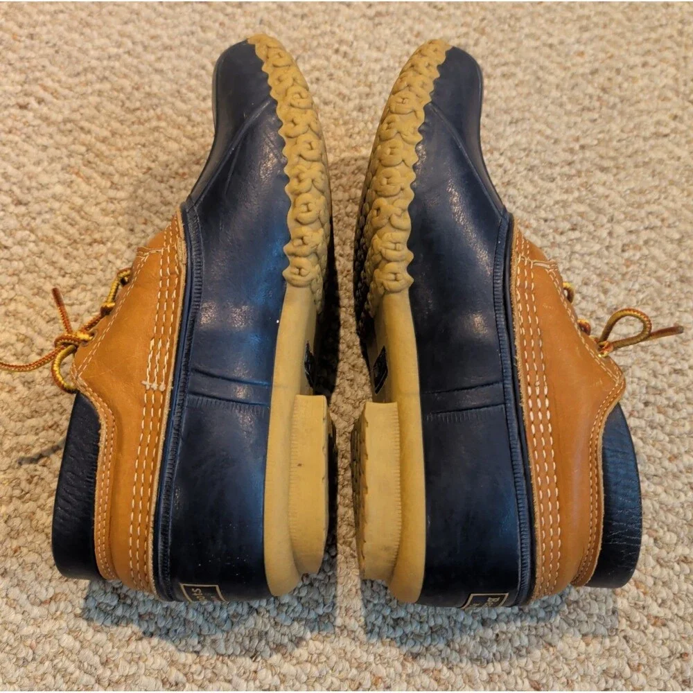 LL Bean Bean Classic Low Duck Boots Mens 8 Blue Tan Rubber Outdoor Lace Up